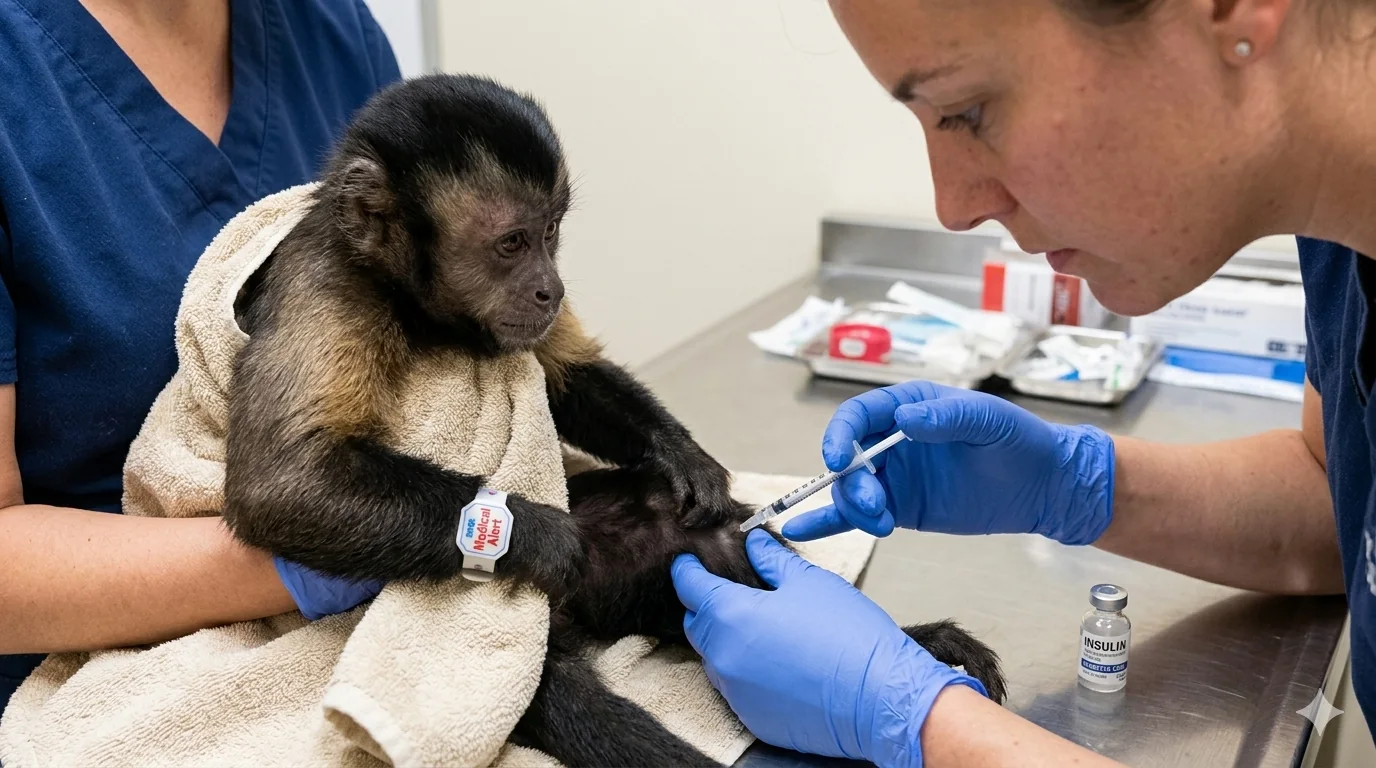 Capuchin receiving medical care